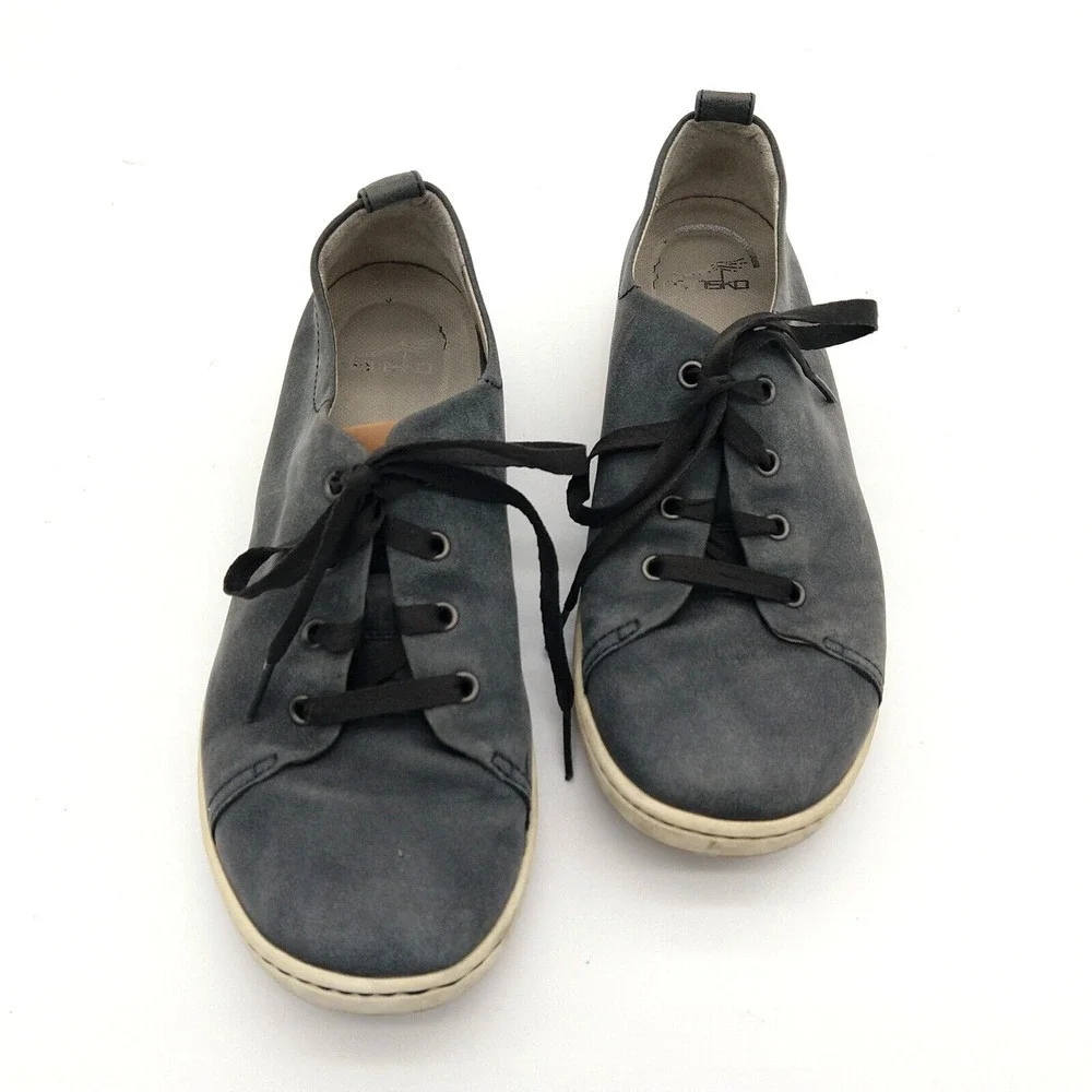 Dansko Nubuck Leather Sneakers Size US 7.5 8 EU 38 Gray Lace Up Comfort Shoes
